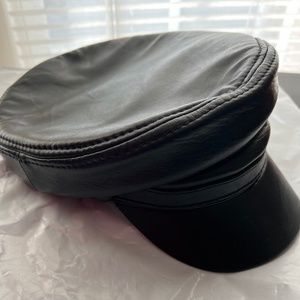 Leather Black Captain Hat, size 7-7.5"